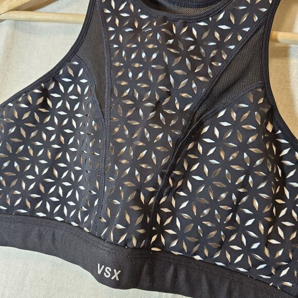 Victoria's Secret VSX Laser Cut Racerback Sports Bra Womens Large Black White - Picture 3 of 8